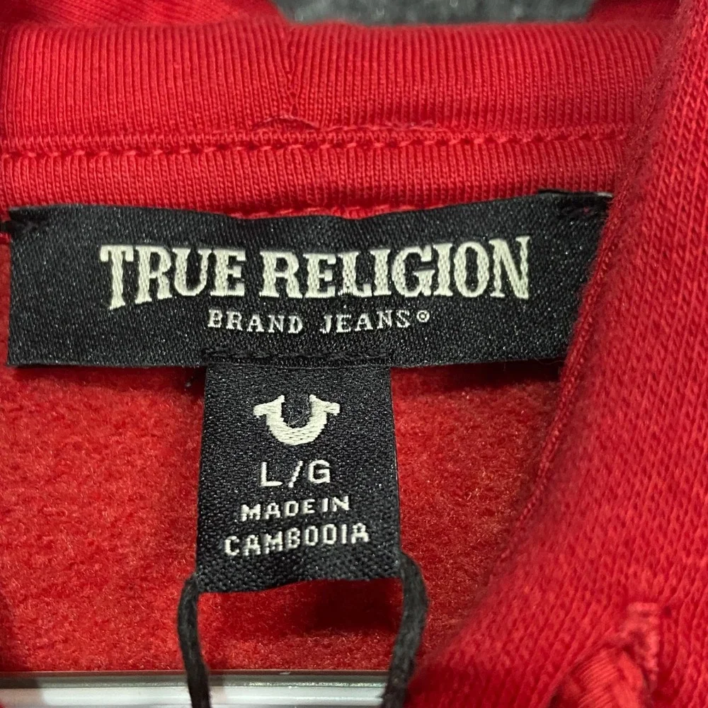 True Religion Brand‎ Jeans Mens L Floating Buddha Red Pullover Hoodie NWT